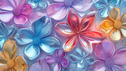 3D Floral Tile Background, Colorful, Seamless