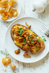 toast with  fried chanterelle mushrooms and scrambled eggs
