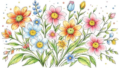 カラフルな植物 花 白い背景画像 Colorful plants flowers white background images