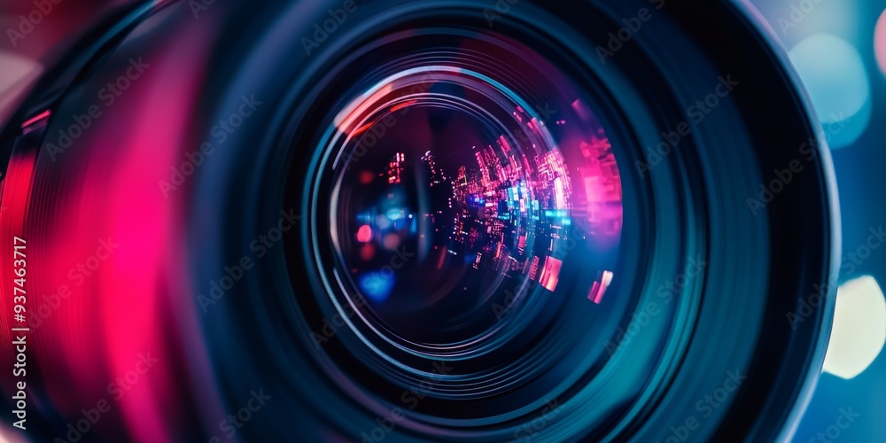 Poster Macro shot of an AR device?s camera module, capturing real-world data for precise augmented overlays, essential tech for immersive experiences