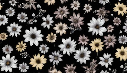 レトロなデイジー 花 黒い背景画像 水玉 Retro daisy flower black background image polka dot