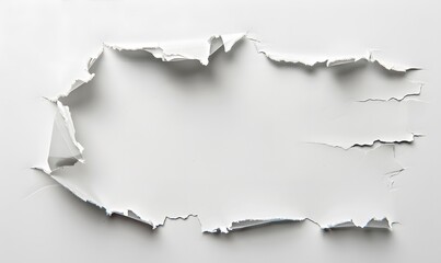 Ragged hole torn in ripped paper, isolated on white background.