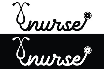 Nurse Typography Design Vector, Medical Stethoscope with Nurse typography, Nurse Typography with Stethoscope Vector Illustration, Stethoscope heartbeat, health