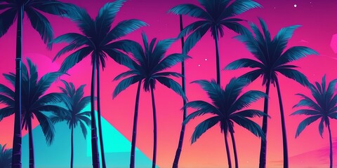 synthwave illustration of a geometric palm background
