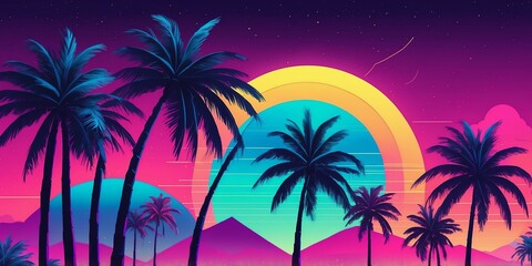 Obraz premium synthwave illustration of a geometric palm background