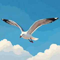 Obraz premium Majestic Seagull Soaring High in the Cloudless Sky