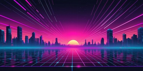 synthwave illustration of a cyber grid for background