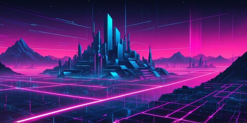 synthwave illustration of a cyber grid for background