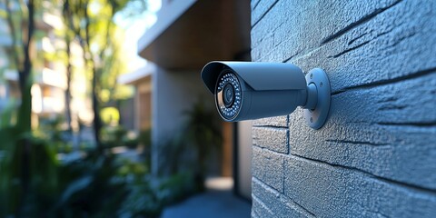 Advanced Home Security Camera Monitoring a Modern House at Night