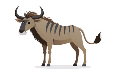 Wildebeest animal isolated flat vector illustration on white background.