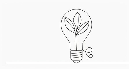 a Light Bulb with a Plant Inside, Simple Vector Icon on White Background, Concept of Eco-Friendly Energy and Green Technology 