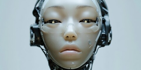 a humanoid robot's face, lifelike expressions and advanced AI enabling natural interactions