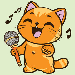 Singer Cat Holding Mic and Singing - Vector Cartoon