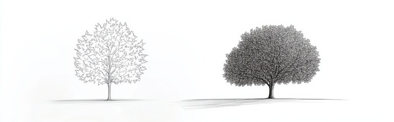 Obraz premium Two Simple Line Drawings of Trees on White Background , for Minimalist and Nature-Inspired Artworks