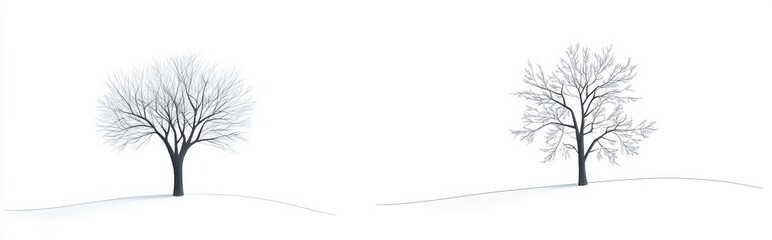 Obraz premium Two Simple Line Drawings of Trees Isolated White Background, for Minimalist and Nature-Inspired Designs