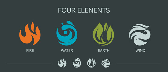 Four Elements fire water earth air Icon Set eco Logos © Виктор Азарнов