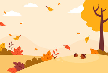 Flat design of natural autumn landscape background illustration