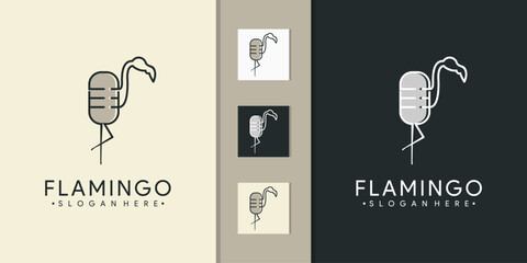modern flamingo vector logo with podcast © septi
