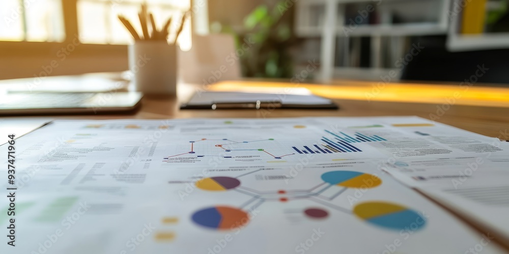 Aufkleber a networking consultant's desk, strategy diagrams and performance reports for a large network deployment