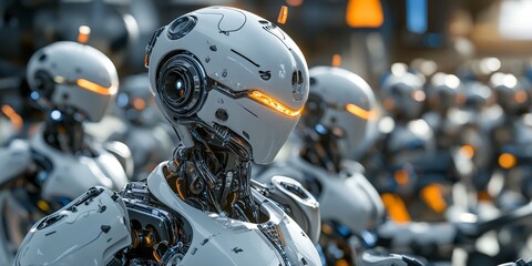 Fototapeta premium an integrated robotic system, multiple robots communicating and working together seamlessly in real-time