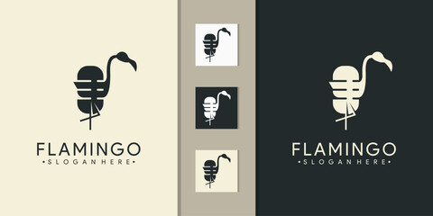modern flamingo vector logo with podcast © septi
