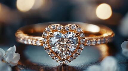 Sparkling Heart-Shaped Diamond Engagement Ring in Cozy Atmosphere