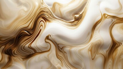 Swirling milk and coffee creating serene abstract art, organic shapes, unique, digital painting