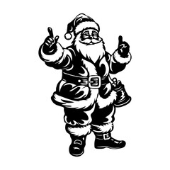 Fototapeta premium Silhouette Santa Claus with a bell in his hand. He is holding up two fingers and smiling. Vector illustration.