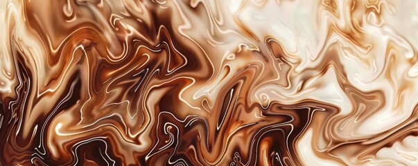 Unique abstract patterns from milk and coffee swirls, organic and calm, digital illustration