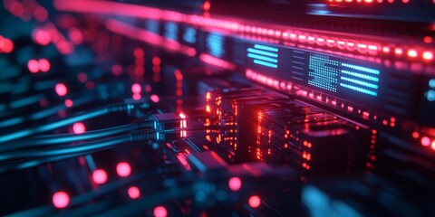 Obraz premium a data transmission network, routers and servers exchanging information at high speeds