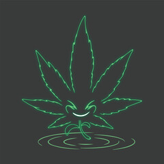 Glowing Smiling Weed Leaf - Vector Illustration