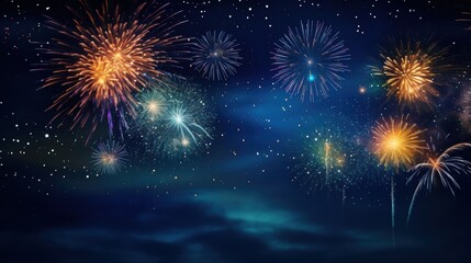 A Night Sky Filled with Colorful Fireworks and Stars