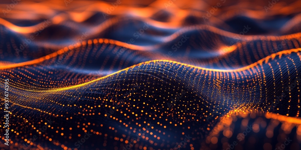 Poster Macro shot of wireless data transmission, signals visualized as waves between devices in a connected environment