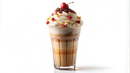 Creamy Vanilla Latte Ice Cream Milkshake Isolated on White Background. Indulgent and Refreshing Dessert Drink with Delicious Vanilla Flavor, Perfect for Sweet Treats and Decadent Summer Delights.