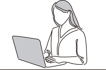 ビジネス　パソコン　女性　人物　仕事　イラスト素材