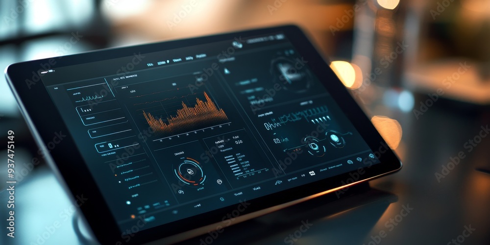 Poster detailed view of a healthcare ai app on a tablet, tracking patient vitals and providing real-time in