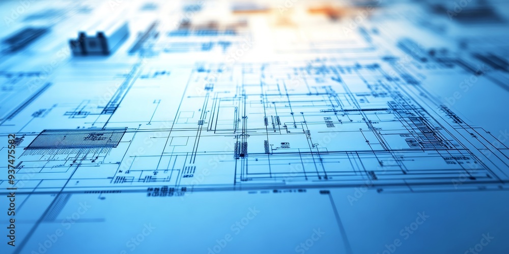 Wall mural a network design blueprint, detailed diagrams showing structured cabling and device placement for op