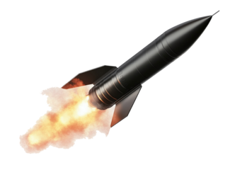 A missile with a warhead isolated on a transparent background. PNG
