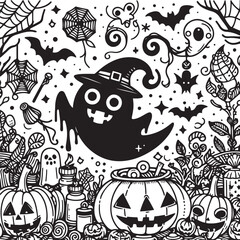 illustration of a hand drawn sketch halloween pumpkins seamless vector pattern on white background