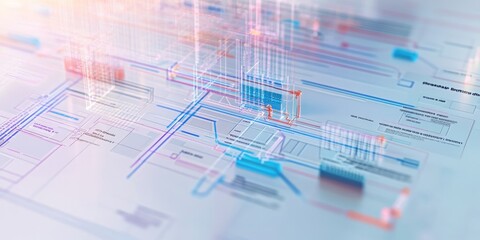 Fototapeta premium Detailed view of a software architecture diagram, multiple layers and components interconnected with clear annotations