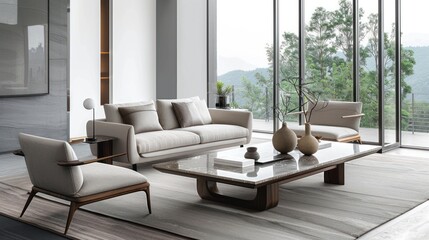 Modern Living Room with Mountain View