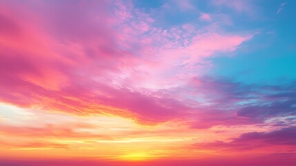 Obraz premium Beautiful sunset sky with pink, orange, and blue clouds, capturing the serene and breathtaking beauty of nature at the close of day.