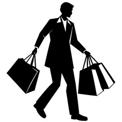 man carrying bags,shopping, silhouette vector