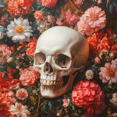 Vibrant Floral Skull Art, Gothic Style Inspired by Dia de los Muertos
