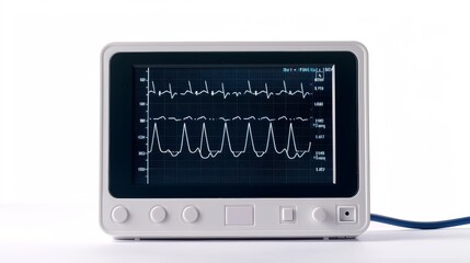 Digital ECG monitor with blank screen isolated on white background