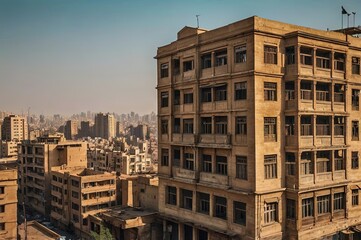 Fototapeta premium Egypt, Cairo - View of Old Buildings in Zamalek, Vintage Buildings, Isolated.