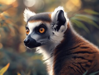 Obraz premium Ring Tailed Lemur, Lemur catta, Madagascan Lemur Close Up in Forest Wildlife