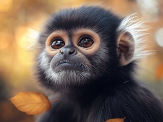 Fototapeta premium Leaf Monkey, Forest Wildlife, Close Up Primate Photography
