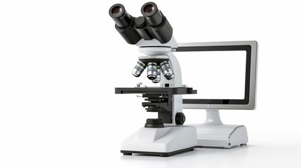 Digital microscope with blank screen isolated on white background