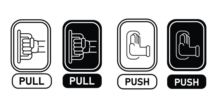 Pull and push the door sign set, Vector on white background.